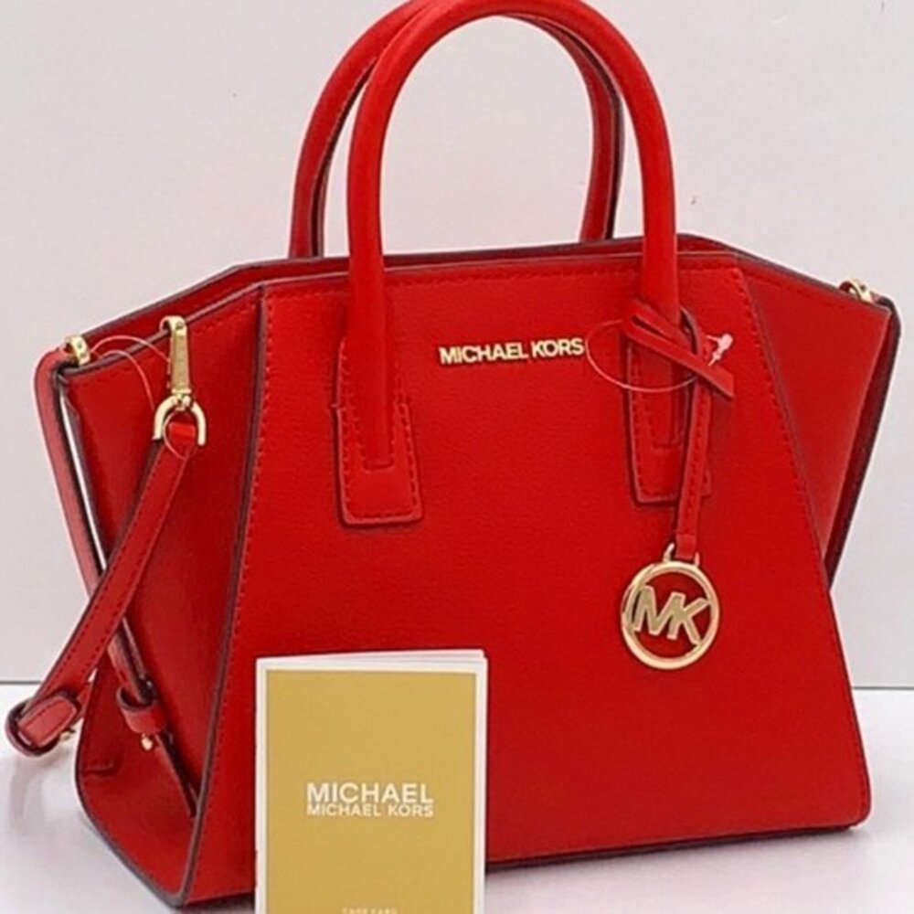 Michael Kors Avril Small Leather Top-Zip Satchel Flame color